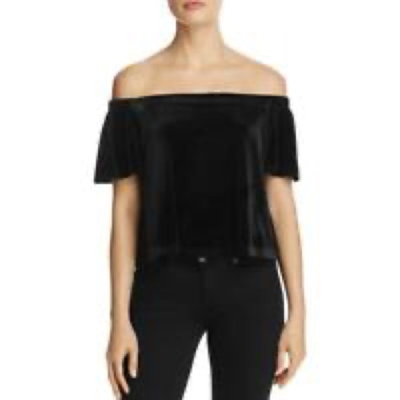 AQUA Velvet Off-Shoulder Black Blouse - Picture 1 of 8